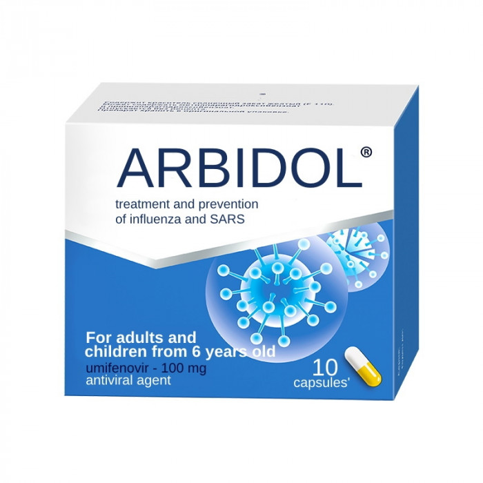 ARBIDOL CAPSULES Caps 100mg N10 Umifenovir antiviral agent flu prevention and treatment - Pharmaceutics