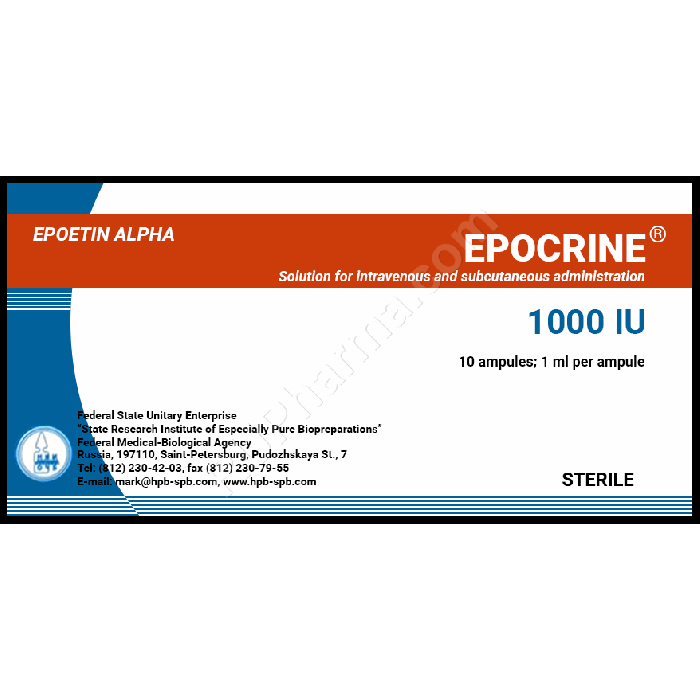 EPOCRIN® (Epoetin Alpha) 1000-10000 IU/amp, 10 amps - Pharmaceutics