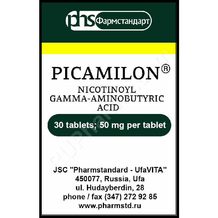 PICAMILON® (Nicotinoyl-GABA, Pycamilon) 50 mg/tab, 30 tabs - Pharmaceutics